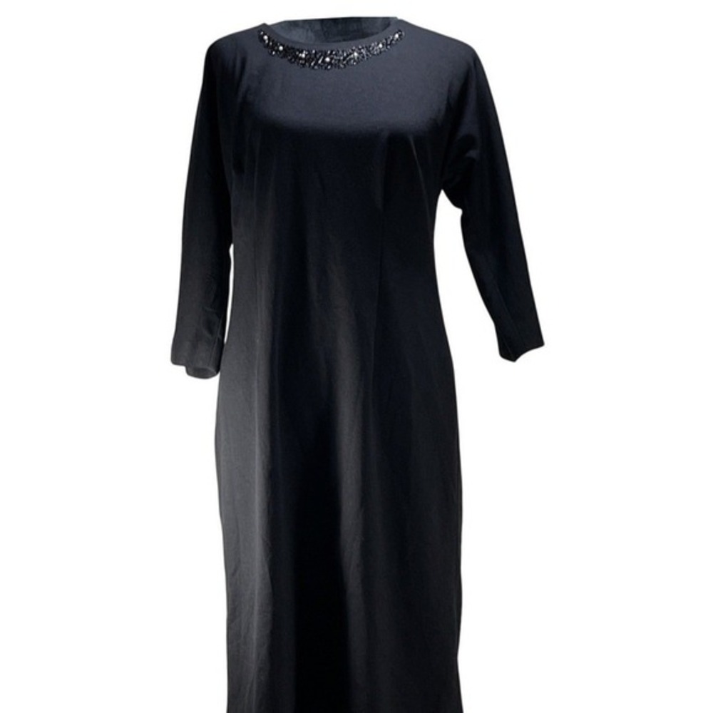 Pendleton Black‎ Beaded Pearl Neckline Long Sleeve Midi Sheath Dress Womens 10